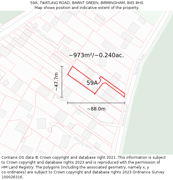 59A, TWATLING ROAD, BARNT GREEN, BIRMINGHAM, B45 8HS: Plot and title map