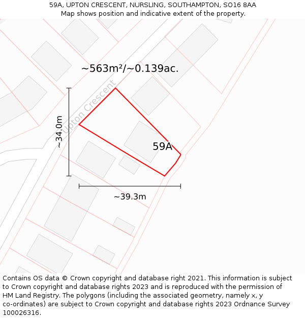 59A, UPTON CRESCENT, NURSLING, SOUTHAMPTON, SO16 8AA: Plot and title map