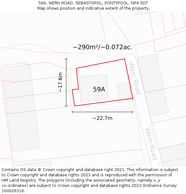 59A, WERN ROAD, SEBASTOPOL, PONTYPOOL, NP4 5DT: Plot and title map