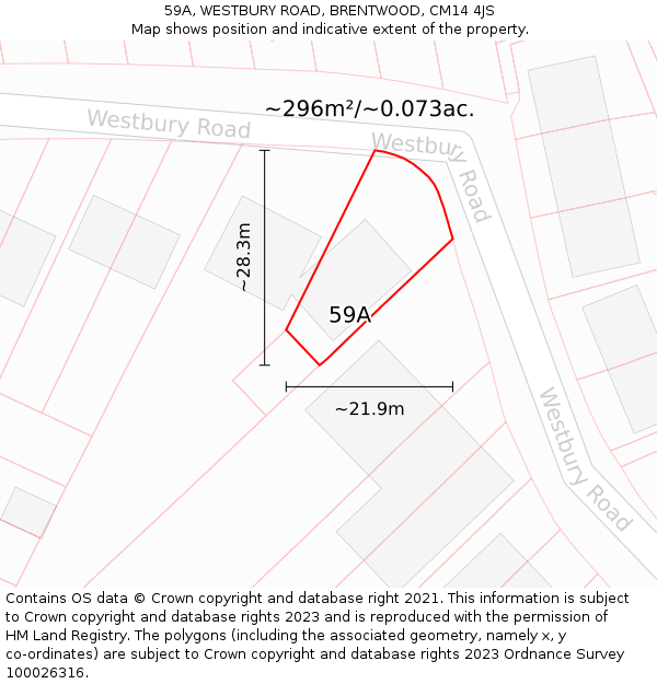 59A, WESTBURY ROAD, BRENTWOOD, CM14 4JS: Plot and title map