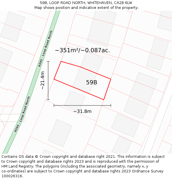 59B, LOOP ROAD NORTH, WHITEHAVEN, CA28 6LW: Plot and title map