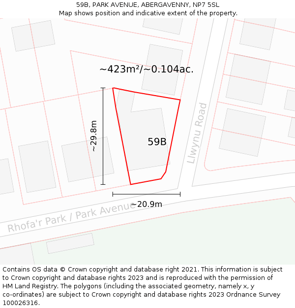 59B, PARK AVENUE, ABERGAVENNY, NP7 5SL: Plot and title map