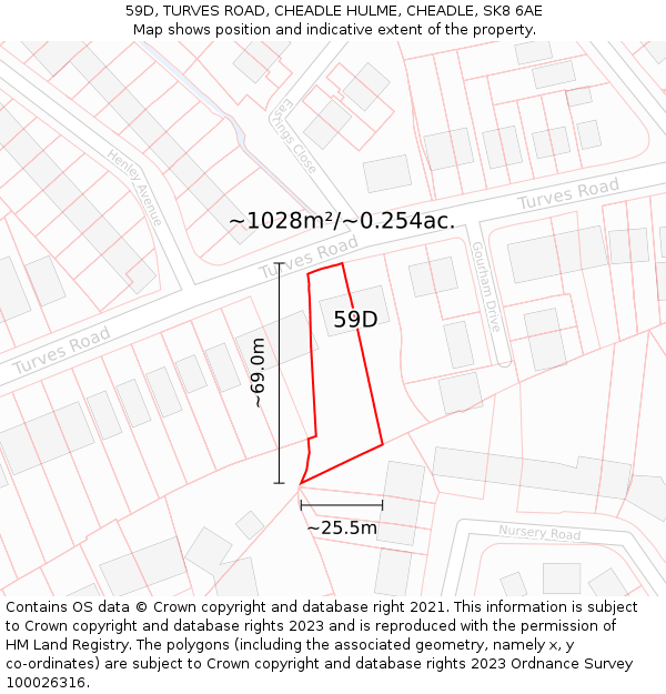 59D, TURVES ROAD, CHEADLE HULME, CHEADLE, SK8 6AE: Plot and title map