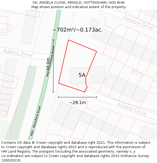 5A, ANGELA CLOSE, ARNOLD, NOTTINGHAM, NG5 8HW: Plot and title map