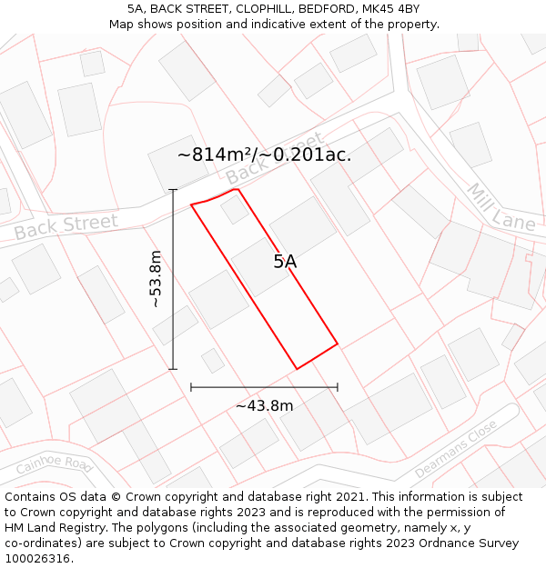 5A, BACK STREET, CLOPHILL, BEDFORD, MK45 4BY: Plot and title map