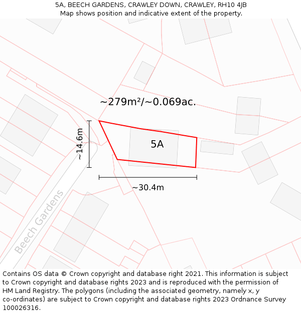 5A, BEECH GARDENS, CRAWLEY DOWN, CRAWLEY, RH10 4JB: Plot and title map