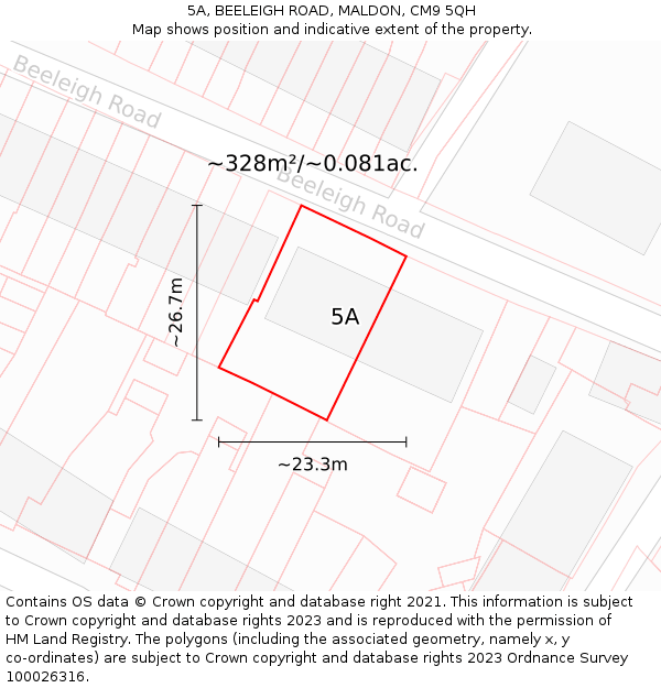 5A, BEELEIGH ROAD, MALDON, CM9 5QH: Plot and title map