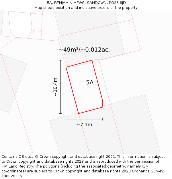 5A, BENJAMIN MEWS, SANDOWN, PO36 8JD: Plot and title map