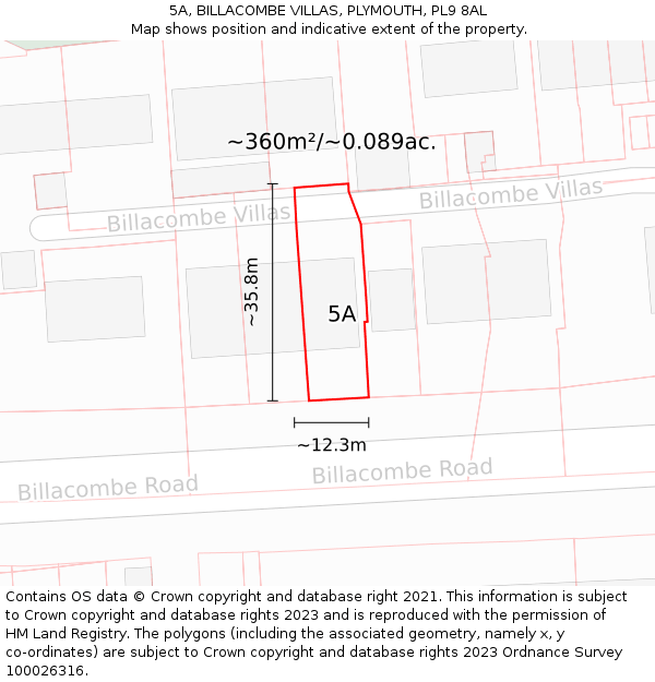 5A, BILLACOMBE VILLAS, PLYMOUTH, PL9 8AL: Plot and title map