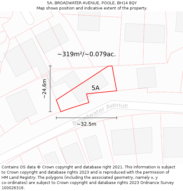 5A, BROADWATER AVENUE, POOLE, BH14 8QY: Plot and title map