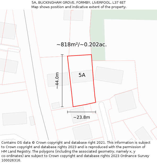 5A, BUCKINGHAM GROVE, FORMBY, LIVERPOOL, L37 6ET: Plot and title map