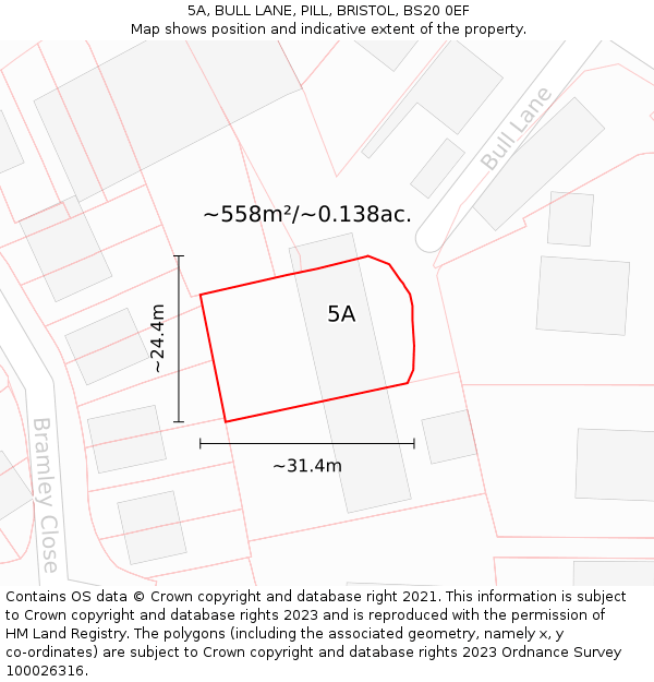 5A, BULL LANE, PILL, BRISTOL, BS20 0EF: Plot and title map