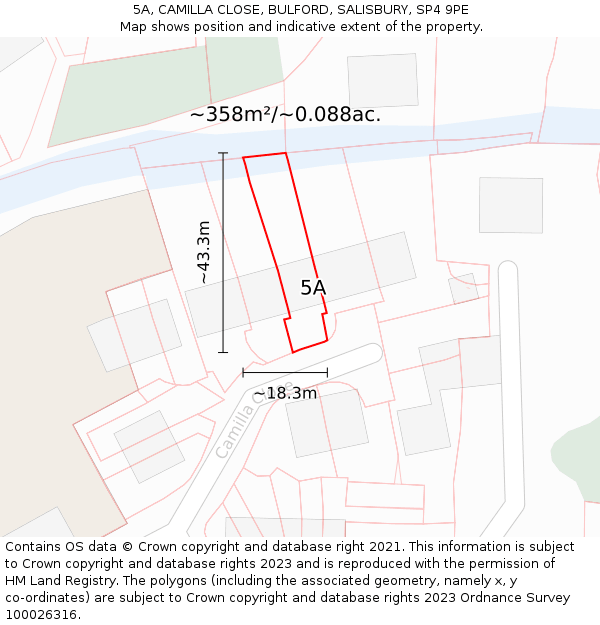 5A, CAMILLA CLOSE, BULFORD, SALISBURY, SP4 9PE: Plot and title map