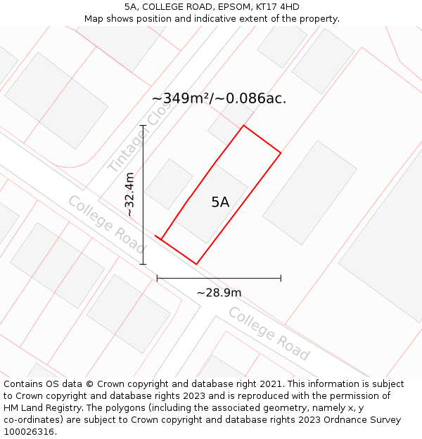 5A, COLLEGE ROAD, EPSOM, KT17 4HD: Plot and title map