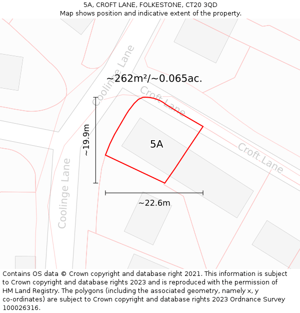 5A, CROFT LANE, FOLKESTONE, CT20 3QD: Plot and title map