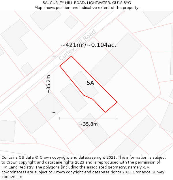 5A, CURLEY HILL ROAD, LIGHTWATER, GU18 5YG: Plot and title map