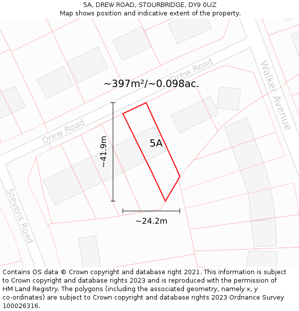 5A, DREW ROAD, STOURBRIDGE, DY9 0UZ: Plot and title map