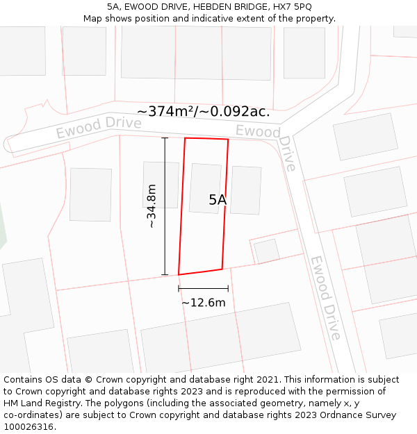 5A, EWOOD DRIVE, HEBDEN BRIDGE, HX7 5PQ: Plot and title map