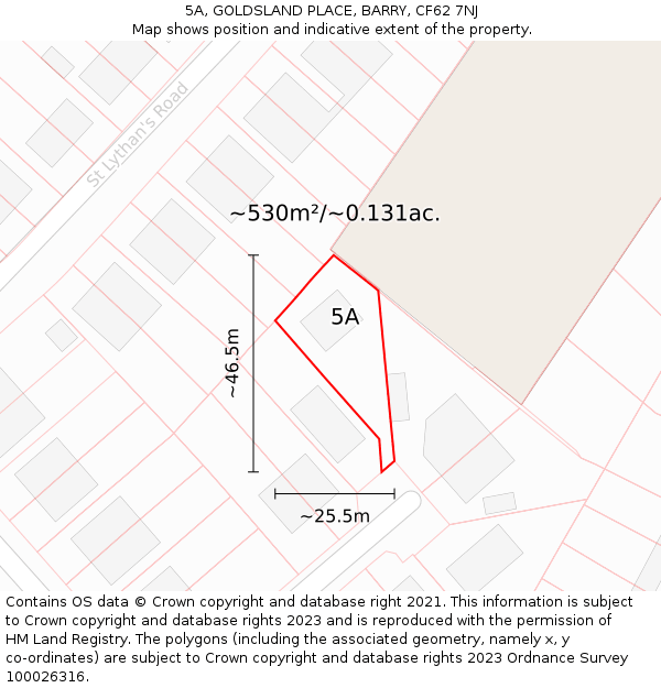 5A, GOLDSLAND PLACE, BARRY, CF62 7NJ: Plot and title map