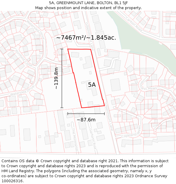 5A, GREENMOUNT LANE, BOLTON, BL1 5JF: Plot and title map