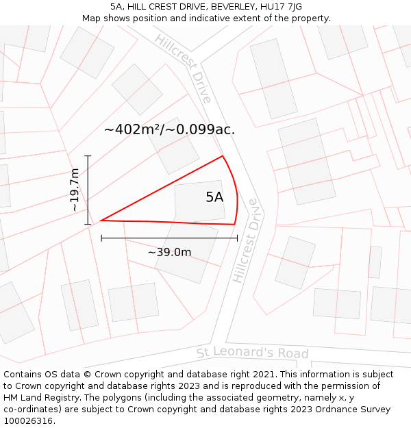 5A, HILL CREST DRIVE, BEVERLEY, HU17 7JG: Plot and title map