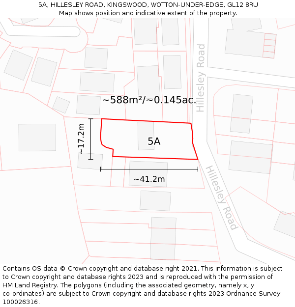 5A, HILLESLEY ROAD, KINGSWOOD, WOTTON-UNDER-EDGE, GL12 8RU: Plot and title map