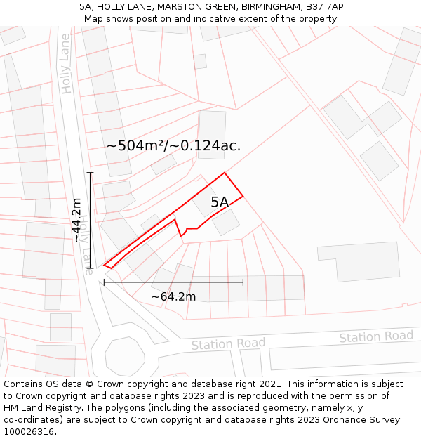 5A, HOLLY LANE, MARSTON GREEN, BIRMINGHAM, B37 7AP: Plot and title map