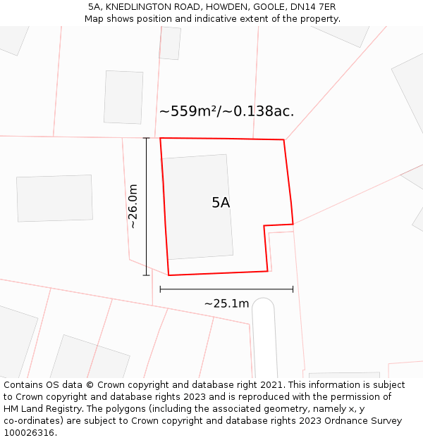 5A, KNEDLINGTON ROAD, HOWDEN, GOOLE, DN14 7ER: Plot and title map