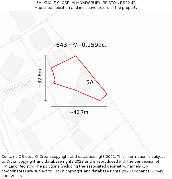 5A, KNOLE CLOSE, ALMONDSBURY, BRISTOL, BS32 4EJ: Plot and title map