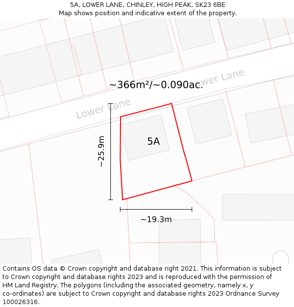 5A, LOWER LANE, CHINLEY, HIGH PEAK, SK23 6BE: Plot and title map