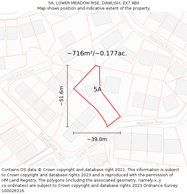 5A, LOWER MEADOW RISE, DAWLISH, EX7 9BX: Plot and title map