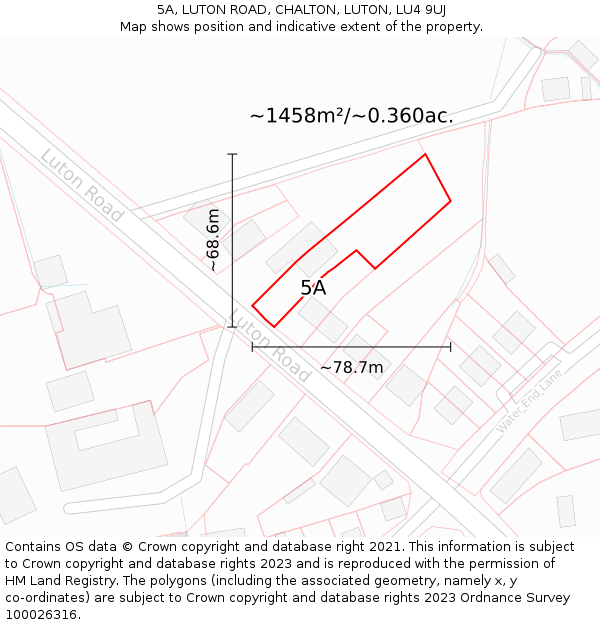 5A, LUTON ROAD, CHALTON, LUTON, LU4 9UJ: Plot and title map