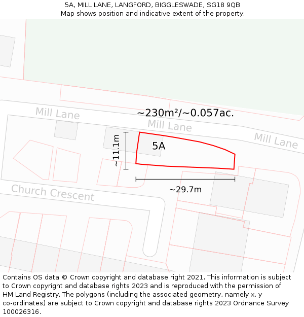 5A, MILL LANE, LANGFORD, BIGGLESWADE, SG18 9QB: Plot and title map