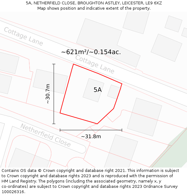 5A, NETHERFIELD CLOSE, BROUGHTON ASTLEY, LEICESTER, LE9 6XZ: Plot and title map