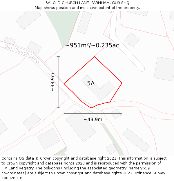 5A, OLD CHURCH LANE, FARNHAM, GU9 8HQ: Plot and title map