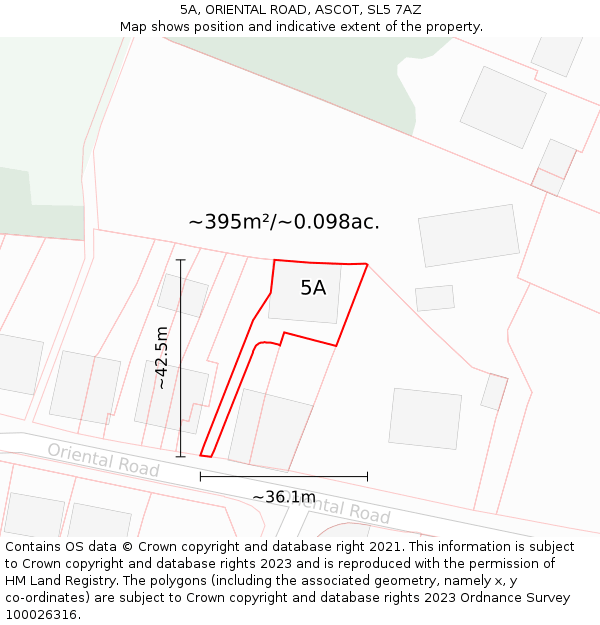 5A, ORIENTAL ROAD, ASCOT, SL5 7AZ: Plot and title map