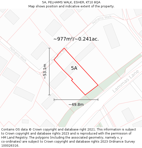 5A, PELHAMS WALK, ESHER, KT10 8QA: Plot and title map