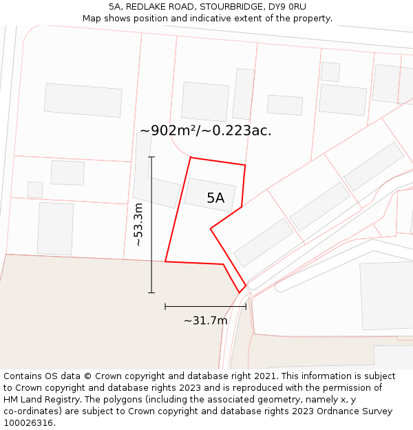 5A, REDLAKE ROAD, STOURBRIDGE, DY9 0RU: Plot and title map