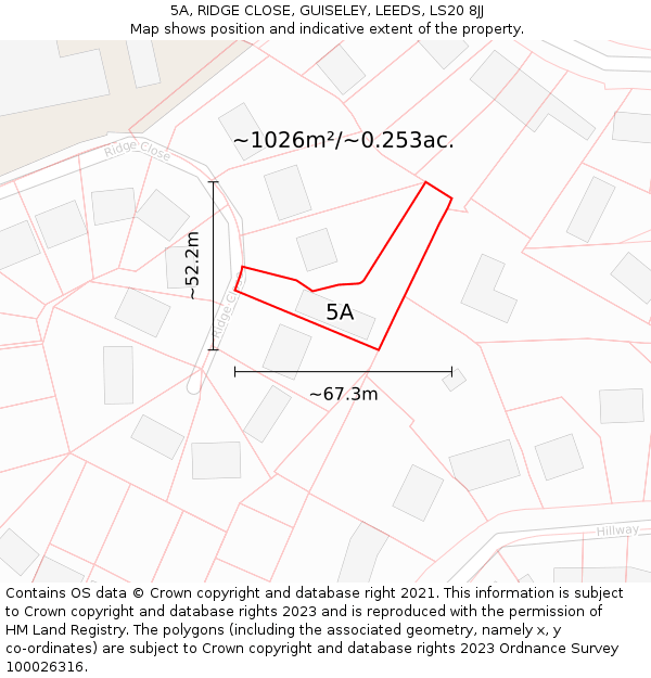 5A, RIDGE CLOSE, GUISELEY, LEEDS, LS20 8JJ: Plot and title map