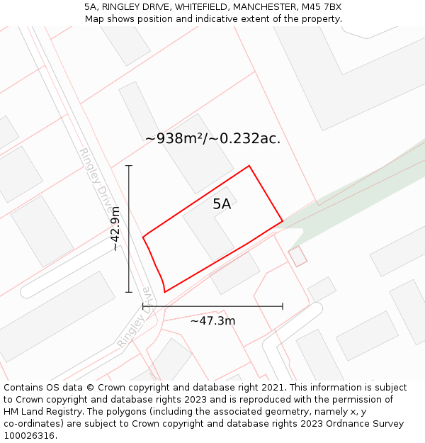 5A, RINGLEY DRIVE, WHITEFIELD, MANCHESTER, M45 7BX: Plot and title map