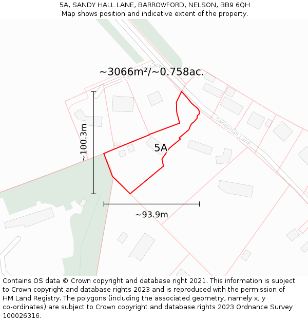 5A, SANDY HALL LANE, BARROWFORD, NELSON, BB9 6QH: Plot and title map