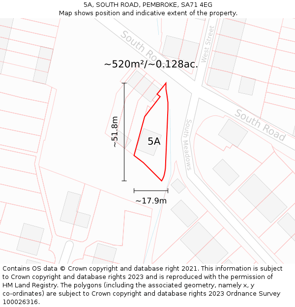 5A, SOUTH ROAD, PEMBROKE, SA71 4EG: Plot and title map