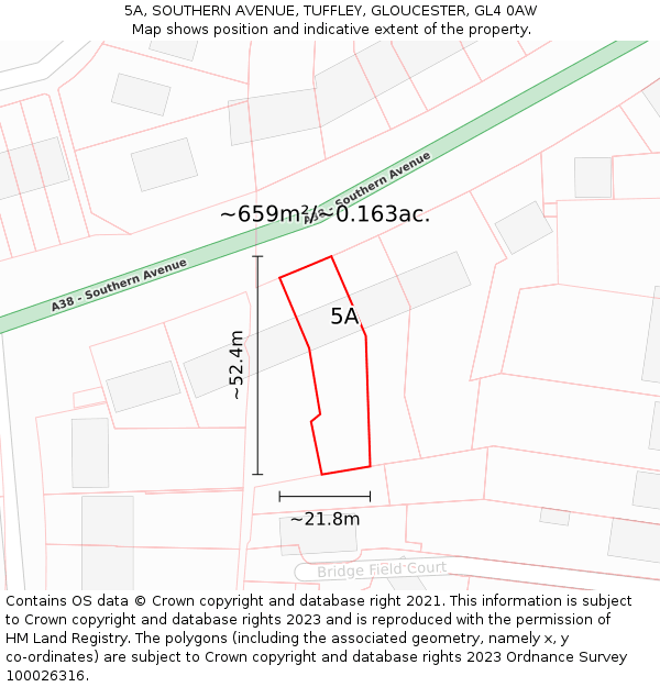 5A, SOUTHERN AVENUE, TUFFLEY, GLOUCESTER, GL4 0AW: Plot and title map