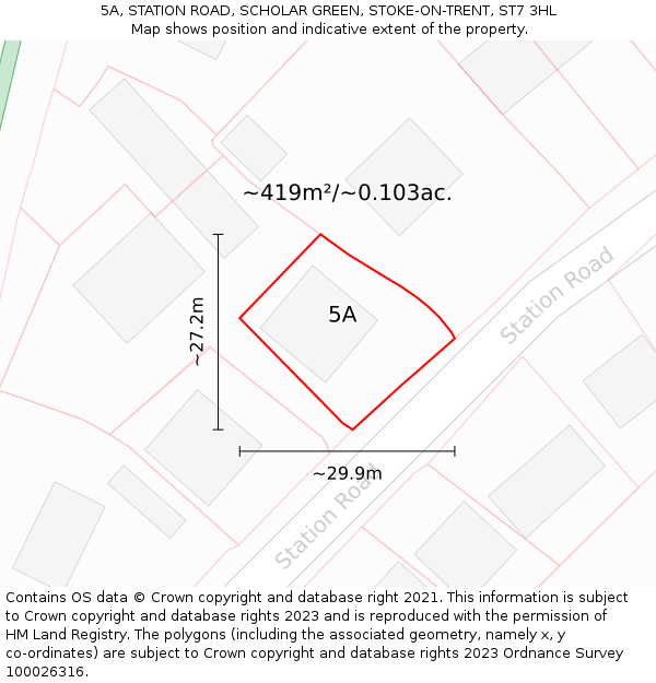 5A, STATION ROAD, SCHOLAR GREEN, STOKE-ON-TRENT, ST7 3HL: Plot and title map