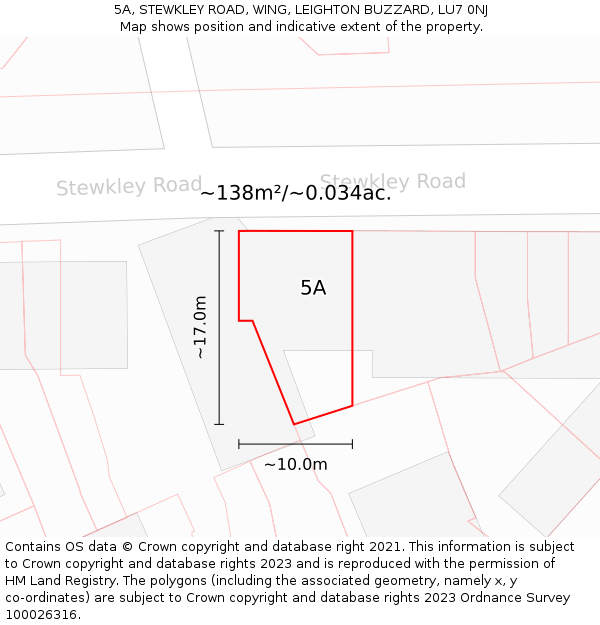 5A, STEWKLEY ROAD, WING, LEIGHTON BUZZARD, LU7 0NJ: Plot and title map