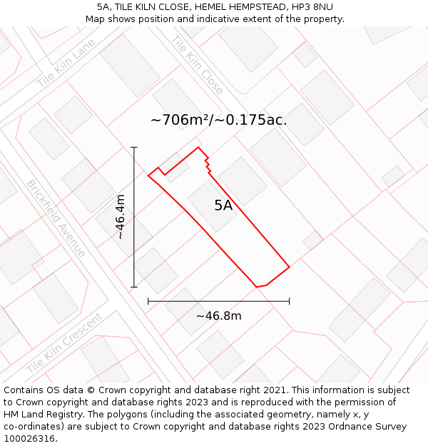 5A, TILE KILN CLOSE, HEMEL HEMPSTEAD, HP3 8NU: Plot and title map