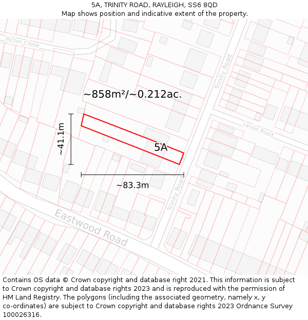 5A, TRINITY ROAD, RAYLEIGH, SS6 8QD: Plot and title map
