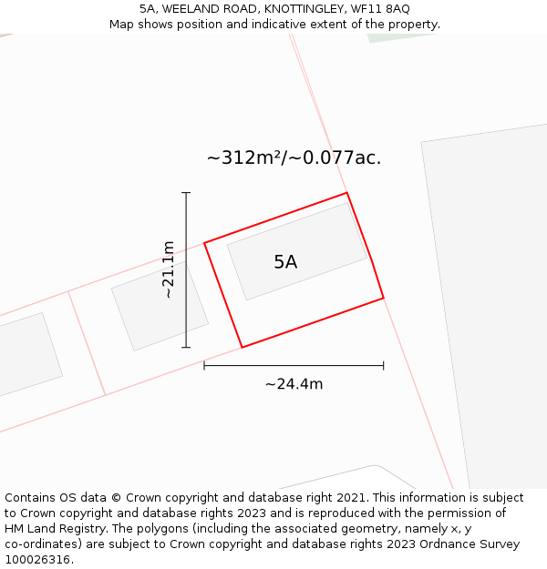 5A, WEELAND ROAD, KNOTTINGLEY, WF11 8AQ: Plot and title map