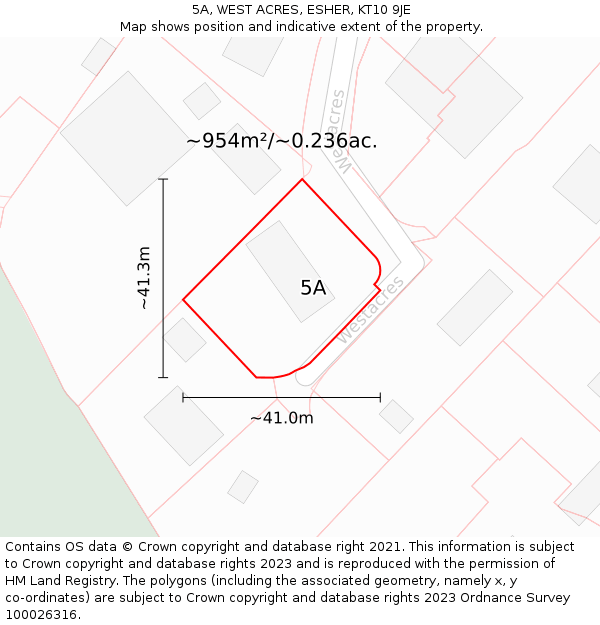 5A, WEST ACRES, ESHER, KT10 9JE: Plot and title map