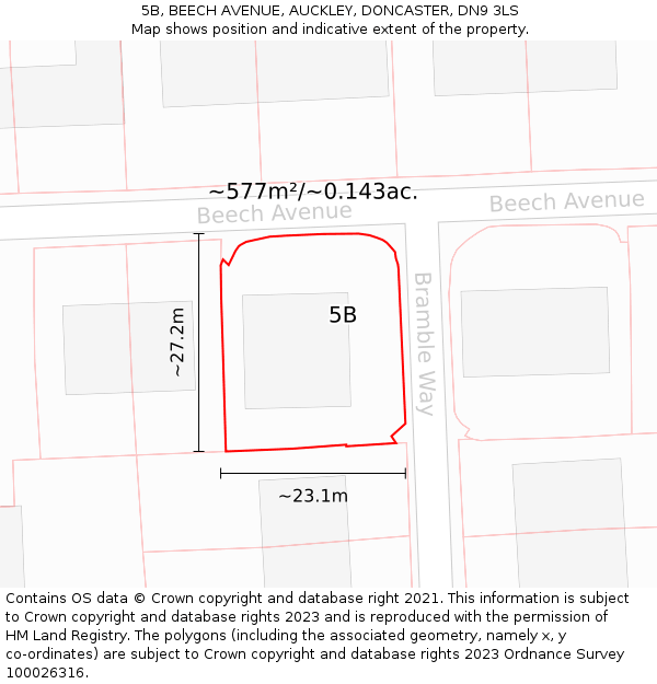 5B, BEECH AVENUE, AUCKLEY, DONCASTER, DN9 3LS: Plot and title map